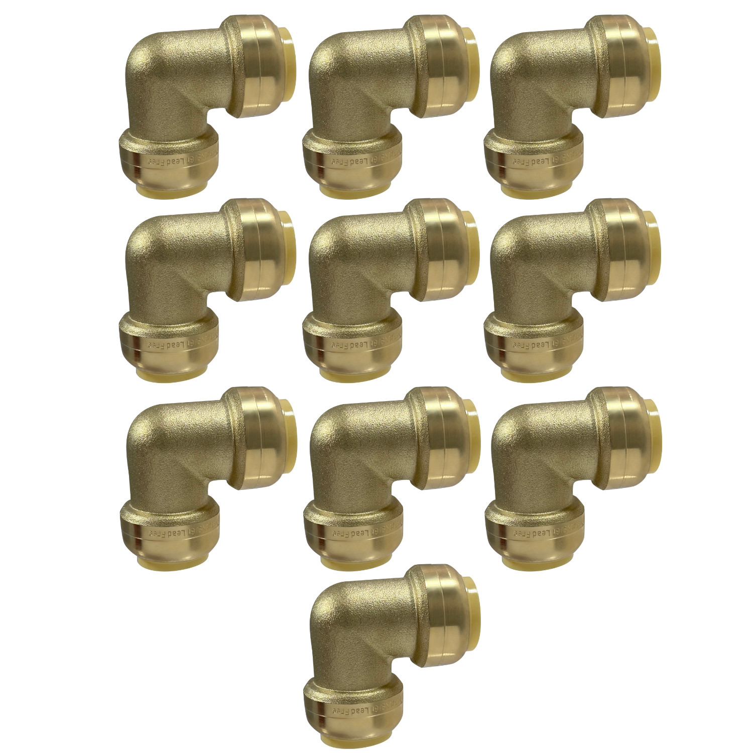 10 Pack XFITTING 3/4" X 3/4" Push Fit Elbow Fittings - Lead Free Brass