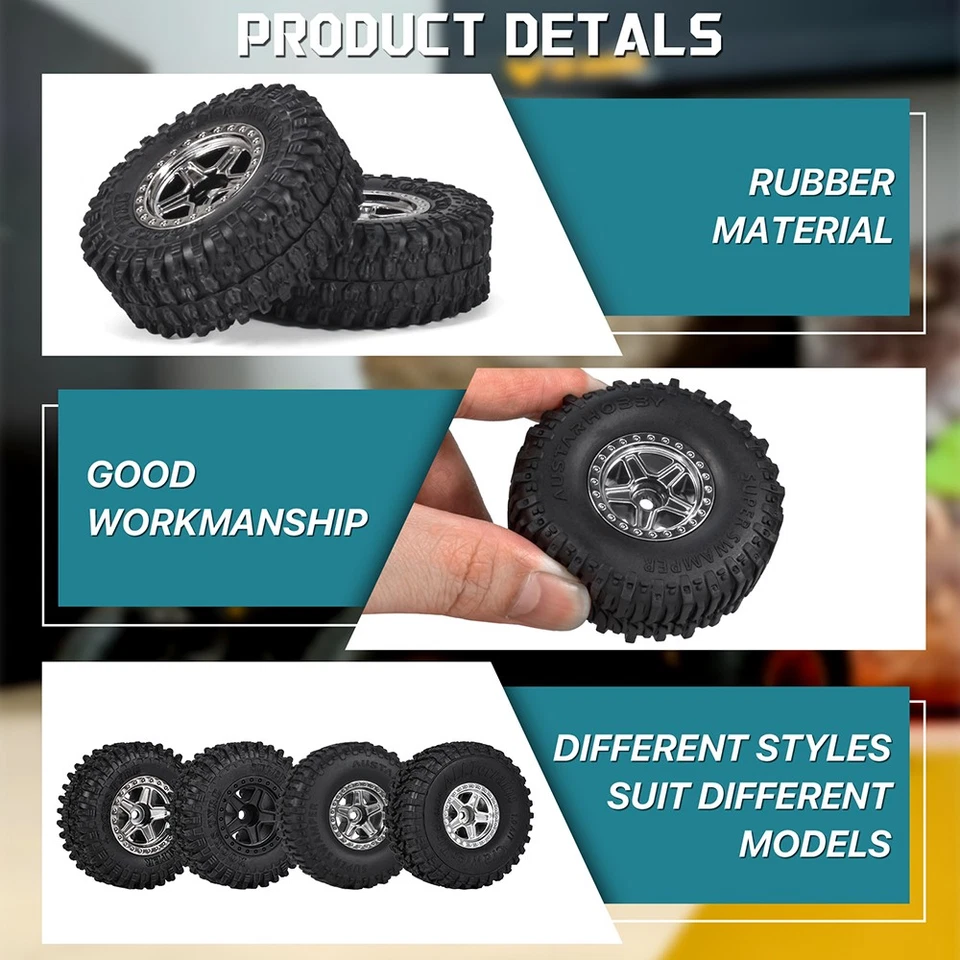 AUSTARHOBBY 4pcs 1.0 inch RC Rubber Tires for 1/18 TRX4M 1/24 Axial Crawler Car - Bild 2 von 4