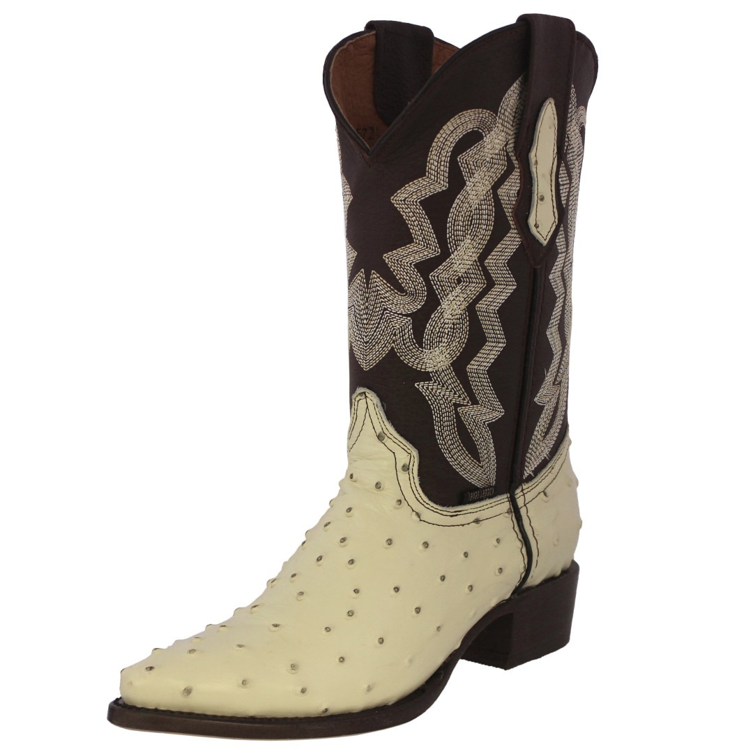 Mens Off White Rodeo Cowboy Boots Ostrich Print Leather  display picture 2