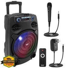 Pyle PPHP127B 12" 800W Bluetooth PA Speaker Party Lights Wheels Mic