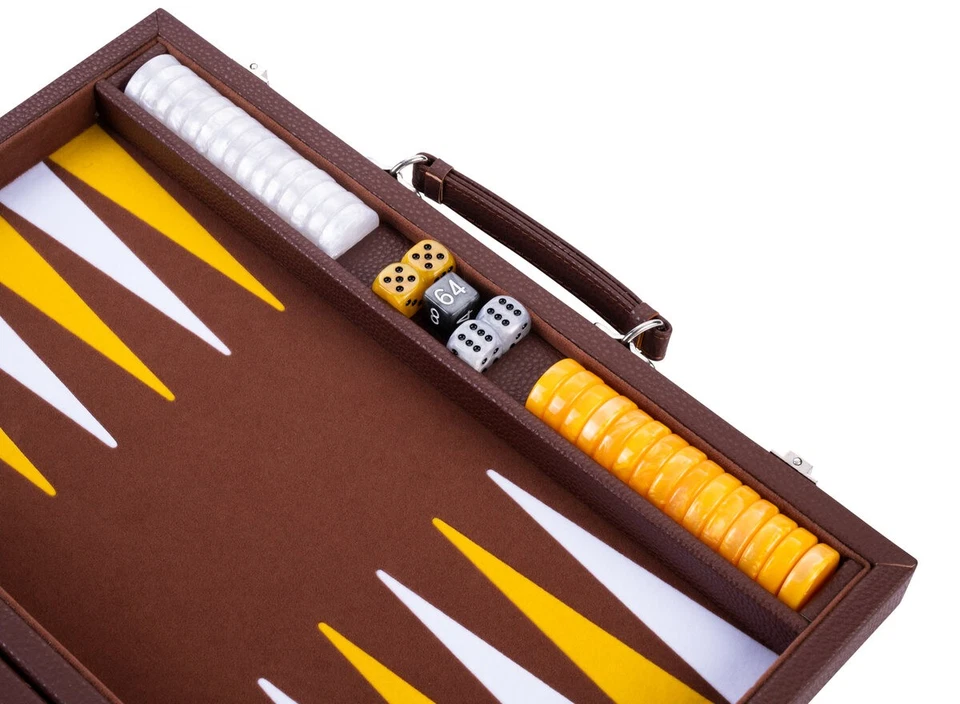 Engelhart Brown, Yellow and White 15 inch Backgammon Set (UK) - Image 4 of 4