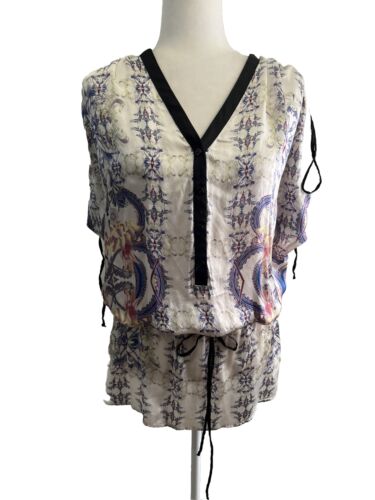Zara Floral Silk Tunic Blouse Women Small Waist Drawstring Rushed Sleeves - Picture 2 of 13