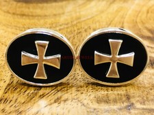 Natural Black Onyx Gemstone Mit 925 Sterling Silber Kreuz Manschettenknopf #2666
