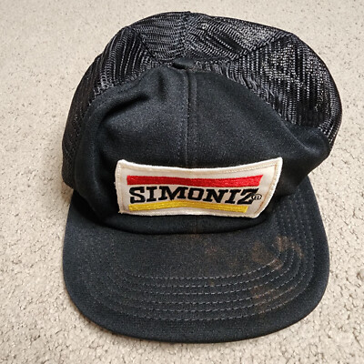 Vintage SIMONIZ Black Mesh Trucker Hat Snapback   Classic Racing Cap