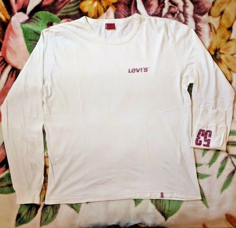 Mens Vintage Levis T Shirt Red Tab X Large Long Sleeve Crew Neck Logo Spell 53