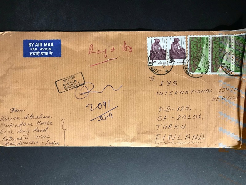 India Registered Cover to Finland City Cancel 1980s-1990s Cover #2505