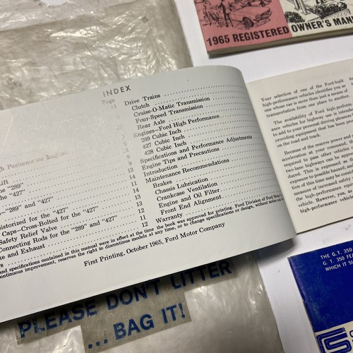 1965 Shelby GT350 Ford Mustang Vintage Owner's Manual SET - Picture 10 of 15