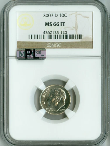 2007 D NGC MS66FT ROOSEVELT DIME MAC PL, 2ND HIGHEST REGISTRY, WHITE