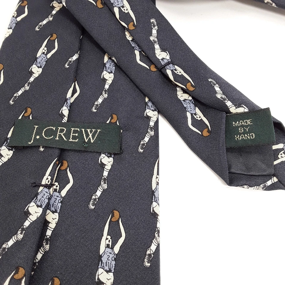 J CREW Tie 4"x57", Basketball Player Jump Shot, 100% Silk, Dark Blue Necktie - Image 4 of 4