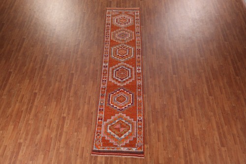 Vintage Geometric Wool Oushak Turkish 13 ft. Runner Rug 3x13 Handmade Carpet - Picture 13 of 18