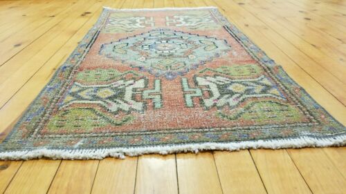Primitive Antique 1900-1930's,Wool Pile, 1'8'' x 3'2" Muted Dye Tribal Rug  - Picture 1 of 12