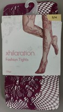 NEW Xhilaration Adult Womens S/M Small / Medium Floral Fashion Tights MAROON RED