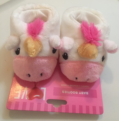 Valentine Unicorn Baby Booties Infant 0-6 M White Plush Embroidered Padded NEW - Picture 12 of 12