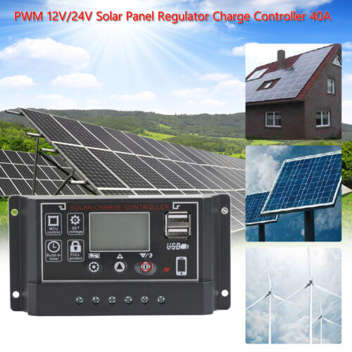 40A régulateur de charge solaire panneau contrôleur batterie régulateur PWM LCD 4-Stages 12V/24V - Photo 1 sur 12