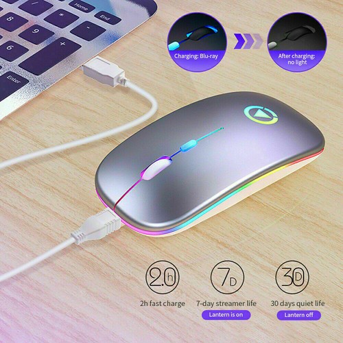 2.4GHz Wireless Optical Mouse USB Rechargeable RGB Cordless Mice For PC Laptop - Picture 4 of 20