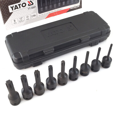 YATO Kraft-Stecknuss-Satz Schlagschrauber Nuss RIBE Innenvielzahn 1/2'' 9-tlg