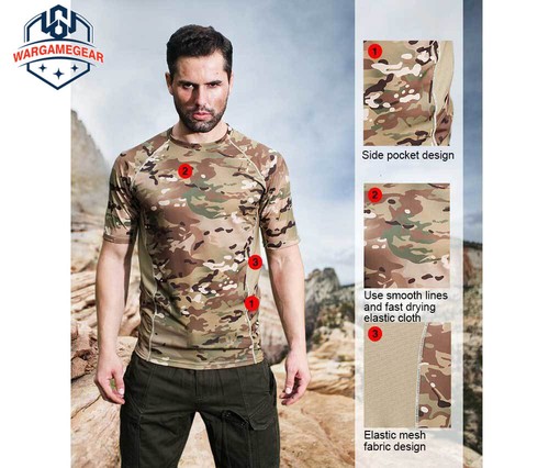 Quick Drying Tactical Short Sleeve Camo Tops Military Combat Crew Neck T-Shirt - Picture 8 of 16