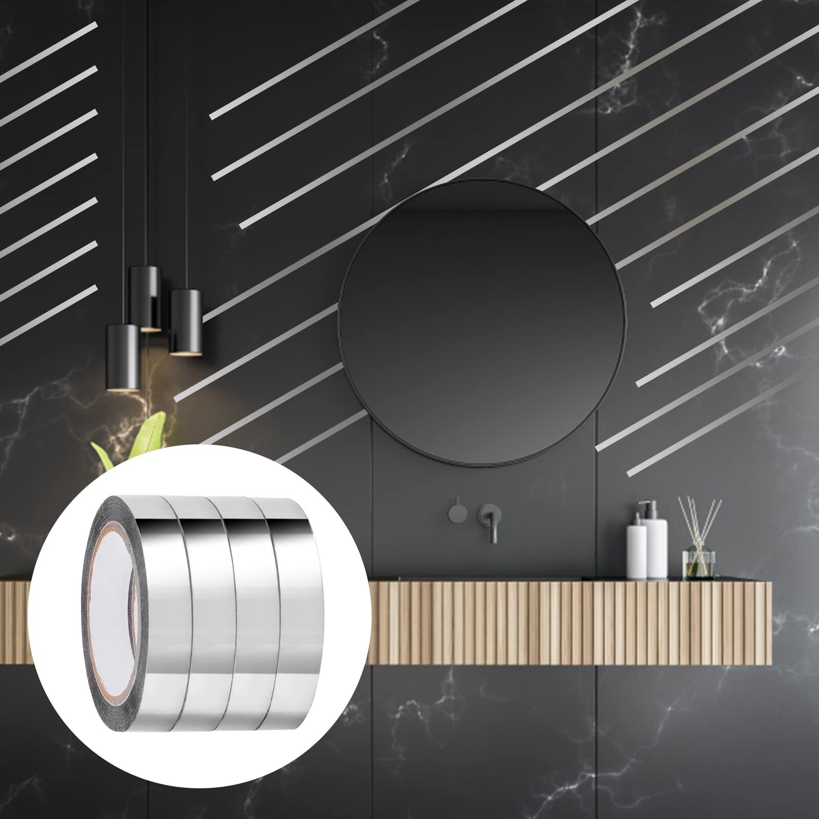 Grevosea 4 Rolls Metallic Mirror Tape 65Ft DIY Graphic Art Tape Self-Adhesive...