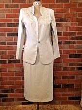 Womens Ivory Green Business 2 Pc Skirt Suit Professional Pride  Joy Size 10 USA