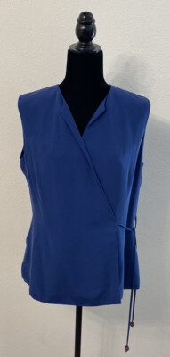 Blue Josephine Chaus Sleeveless Double Breasted Side Tie Wrap