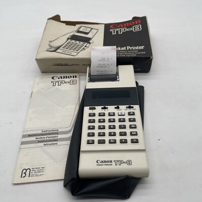 1980 s Canon TP-8 Pocket Printer & Calculator with Box, Manual & Case Vintage