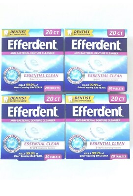 4x Efferdent Anti-Bacteriall Denture Cleaner, Essential Clean 20 ct Tablets New