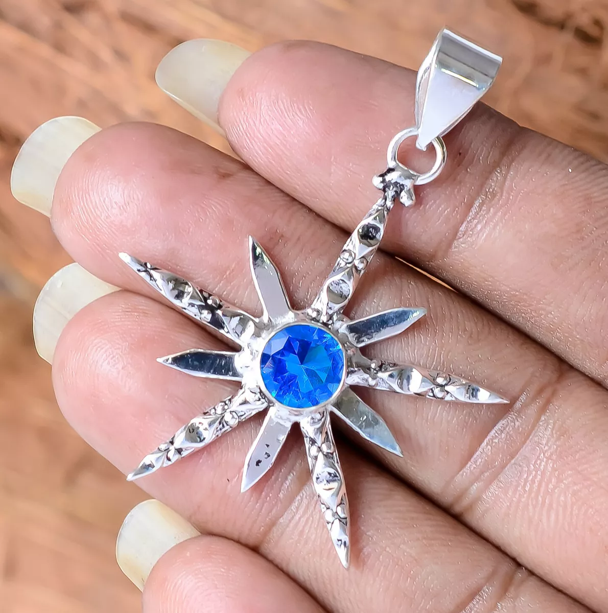Unique 925 Sterling Silver Sun Pendant Necklace Tanzanite Gemstone