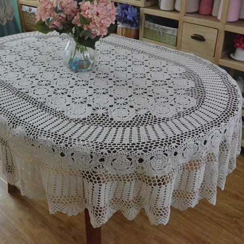 Housse de table ovale en tissu crochet faite main crochet dentelle coton housse de table ovale - Photo 1 sur 12