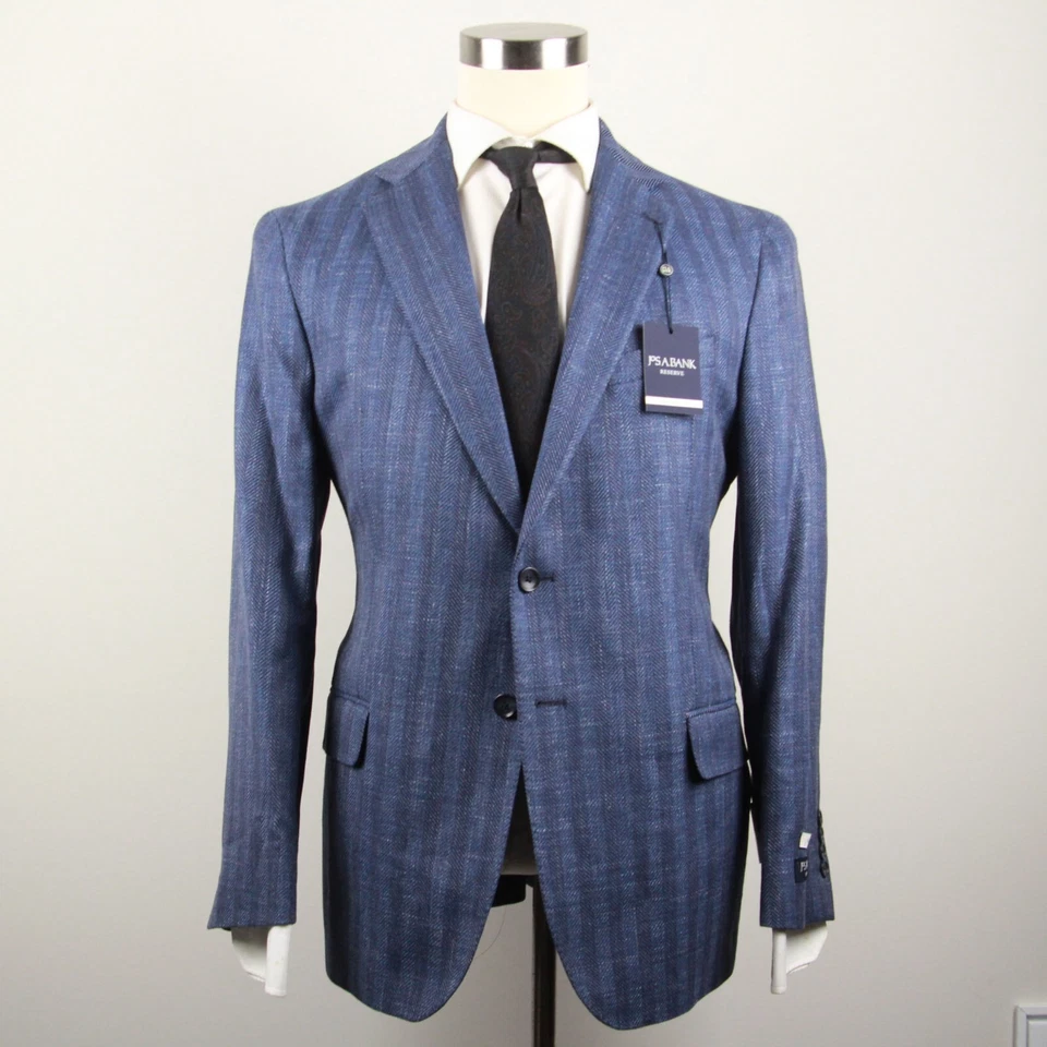 Jos A Bank Tailored Fit Herribone Sportcoat Blazer Blue 46L E04512 - Image 2 of 4