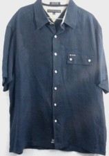 Tommy Hilfiger button down shirt navy blue 100 Linen XL 1985 1st pic best A19