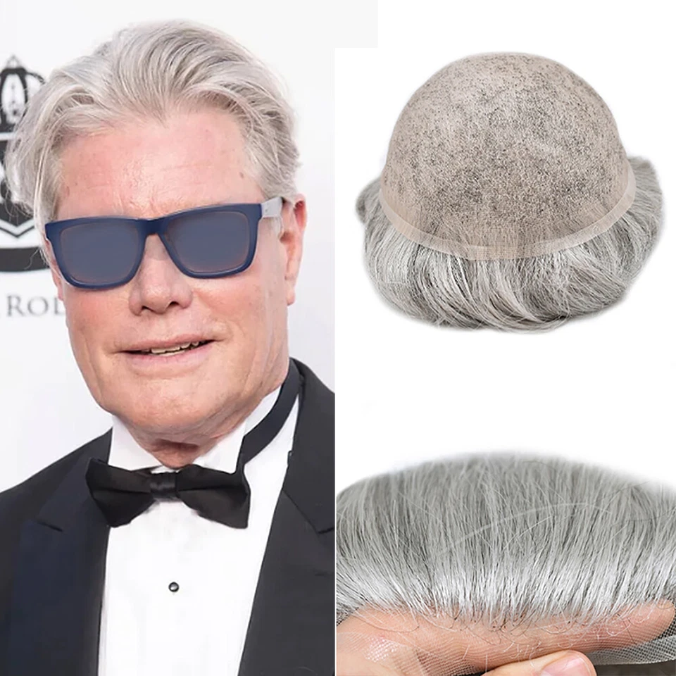 Toupee para hombre, reemplazo de cabello, peinado para hombre completo de encaje francés sistema de cabello para hombre Foto 4 de 4