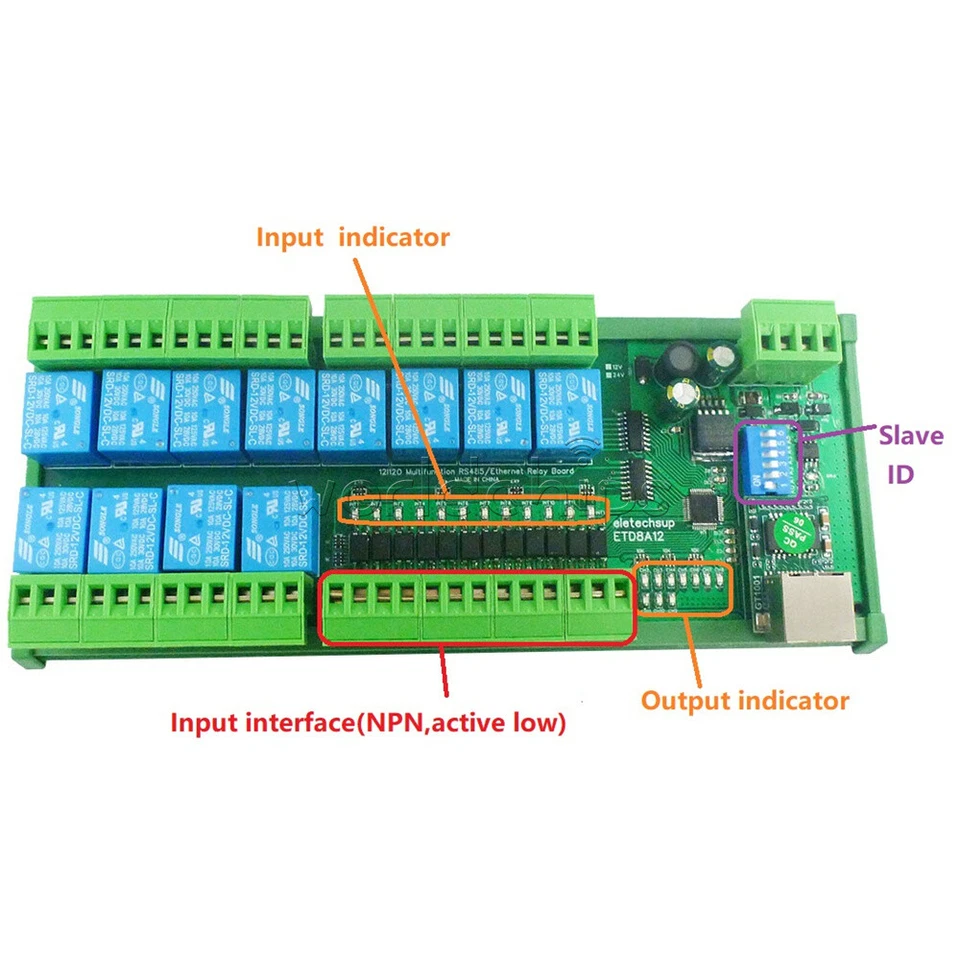 12 DIO Ethernet/RS485 Relay Module Modbus RTU TCP/IP Network PLC Expansion Board - Image 2 of 4