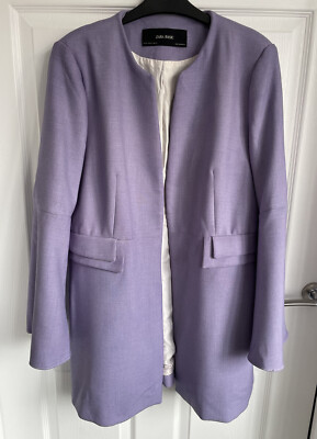 Ladies Purple ZARA BASIC Long Sleeve Collarless Open Front Midi Coat - Size XL