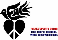 Peace Heart Dove Graphic Die Cut decal sticker Car Truck Boat Window Bumper 10"