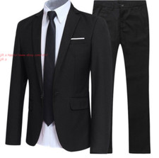 Mens Slim Fit 2pcs Suit Lapel Solid Suit Jacket Pant Set Wedding Business Blazer