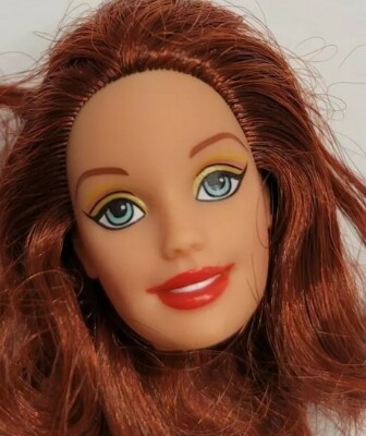 BARBIE DOLL HEAD ONLY FOR REPLACEMENT OOAK CAUCASIAN REDHEAD RED HAIR RED LIPS