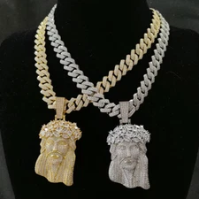 5AAA+ CZ Hop Hip Ice Out Bling JESUS PIECES Pendants with 14MM Cuban Chain
