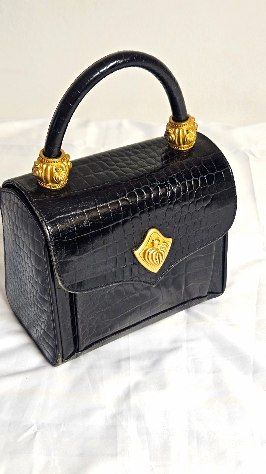 Brown leather structured top-handle box bag, dated 1993