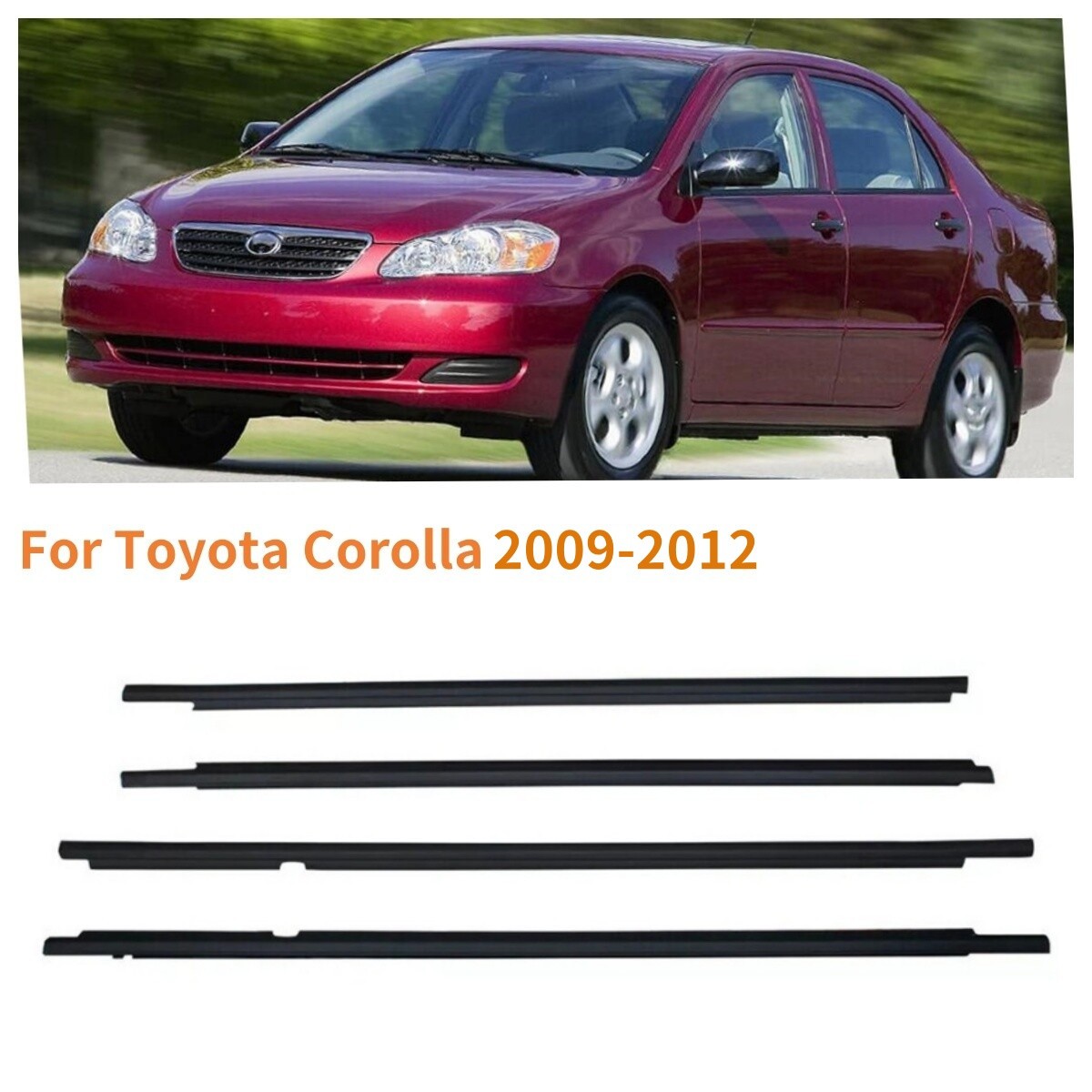 4-Piece Window Door Moulding Weatherstrip Seal Trim Kit for 2009-2012 Toyota Corolla