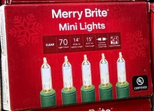 MERRY BRITE MINI CHRISTMAS LIGHTS 70 Count  # 347495 CLEAR BULB