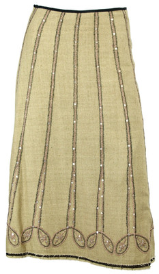 EASTON PEARSON Light Olive Green Silk Woven Embroidered A-line Midi Skirt 4 6AU