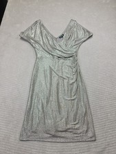 Lauren Ralph Lauren Dress Womens 14 Silver Cold Shoulder Deep V