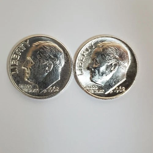 Two 1962 D Roosevelt 90% SILVER Dime US Uncirculated (Exact Coins) #00-98