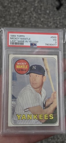 1969 Topps - Mickey Mantle #500 Last Name in Yellow PSA 3