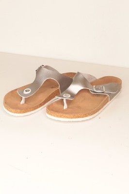 Gina Benotti Damen Zehetrenner Schuhe Gr. 41 Silber Pantoletten #SCH-57