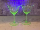 Uranium Green Depression Cordial Stemmed Glasses  Set Of 2 Vintage