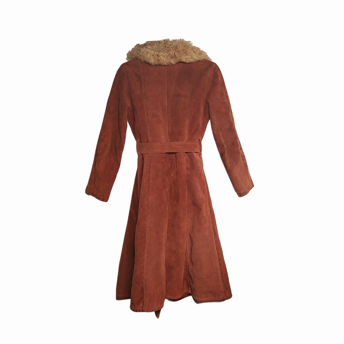 Vintage 70s Penny Lane Coat Shearling Collar Burnt Orange Suede