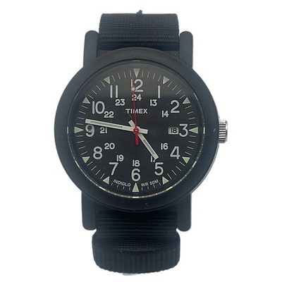 Timex Indiglo Field Watch WR50M Date Nylon Strap Quartz Used Men Lume Black Dial
