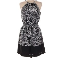 Express Cocktail Dress Women’s Medium Belted Black Gray Halter Leopard Print