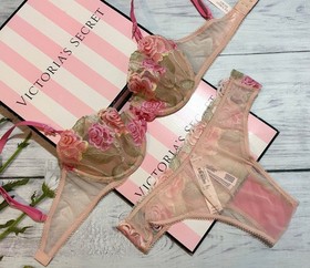 Victoria's Secret Wicked Unlined Sweet Rose Melody Embroidery Balconette Bra Set